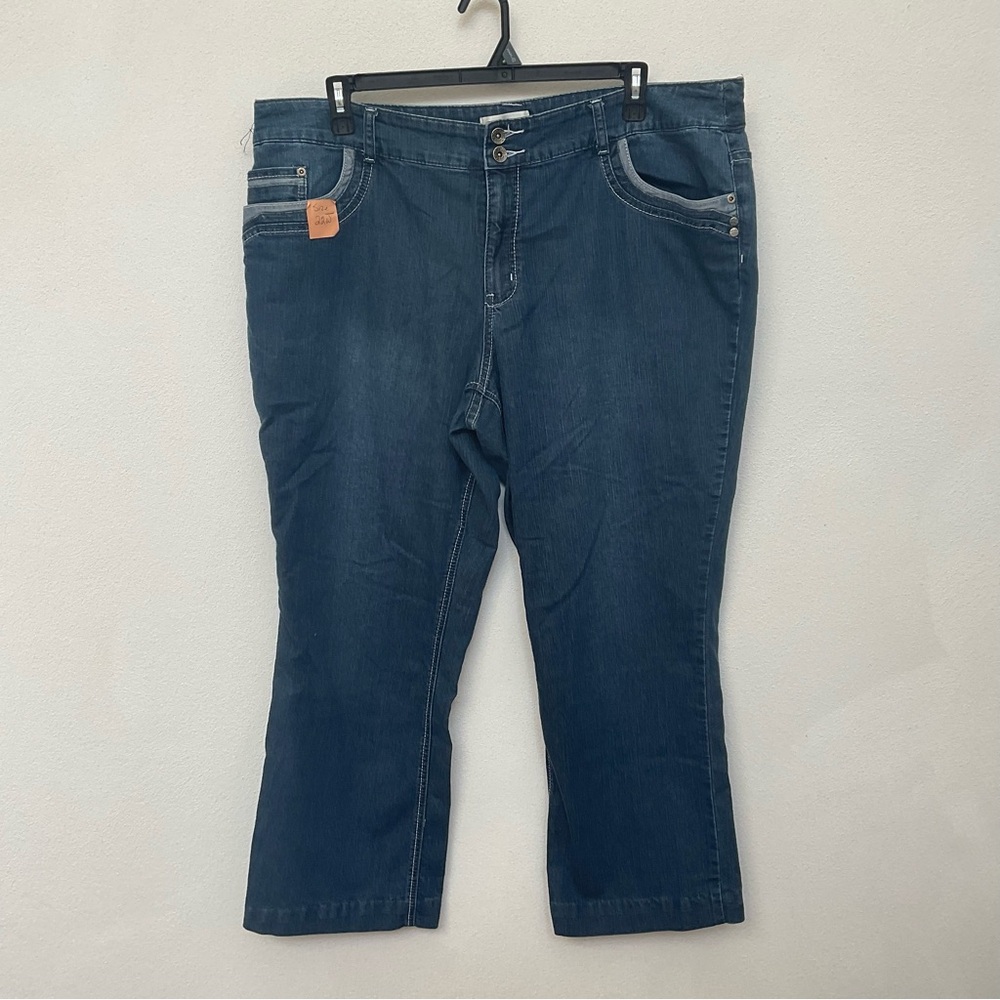 Cj Banks Dark Wash Double Button Layer Pocket Denim Cropped Pants Size 22W